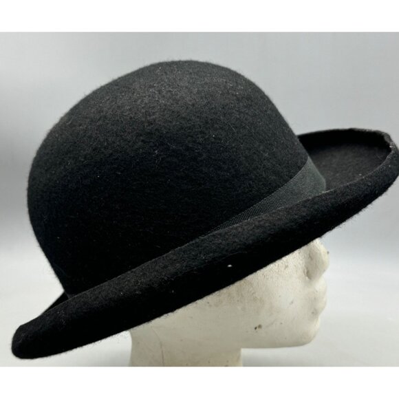 Vintage Ladies solid Black Bowler Debry Hat hard 10x12" READ - Picture 1 of 9